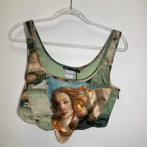 Zara Green and Orange Asymmetrical Graphic Crop Top - Picture 2 of 12